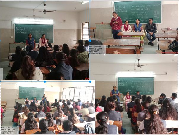 2. वाचन संकल्प महाराष्ट्राचा उपक्रम अंतर्गत विद्यार्थ्यांना वाचन कौशल्य यावर मार्गदर्शन करताना प्राध्यापिका जयश्री बागुल, डॉ स्मिता पाकधाने, डॉ. गीता परमार, डॉ. पोपट बी.बिरारी.